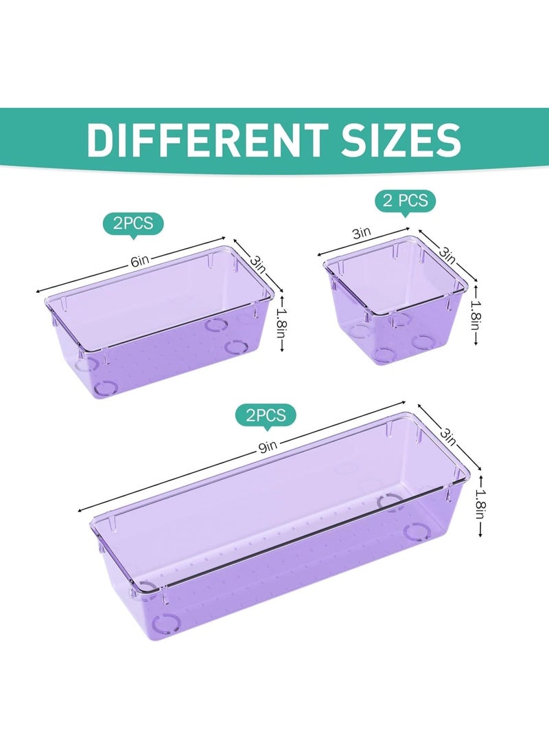 مجموعة من 6 منظمات أدراج شفافة أرجوانية مستوردة، صواني تخزين أدراج أكريليك، تخزين - Image 2