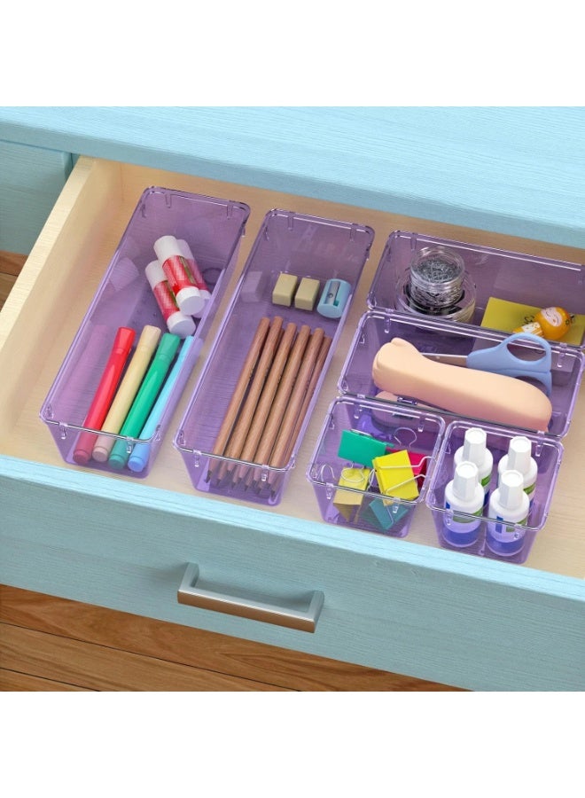 مجموعة من 6 منظمات أدراج شفافة أرجوانية مستوردة، صواني تخزين أدراج أكريليك، تخزين - Image 5