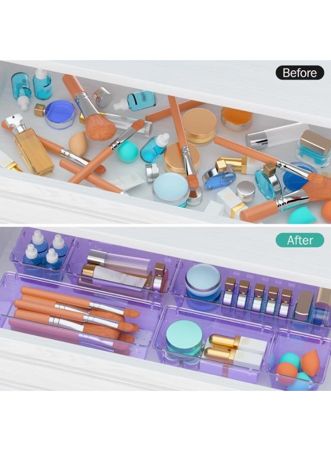 مجموعة من 6 منظمات أدراج شفافة أرجوانية مستوردة، صواني تخزين أدراج أكريليك، تخزين - Image 4