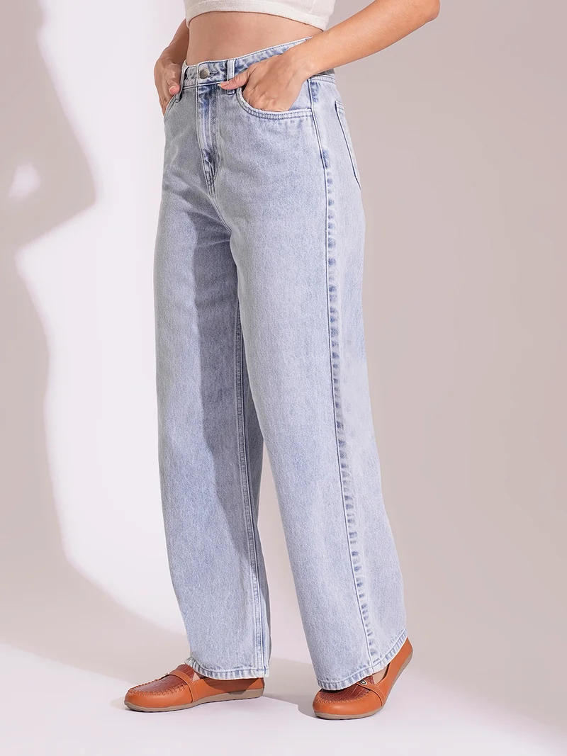 globus Women Cotton High Rise Straight Fit Jeans