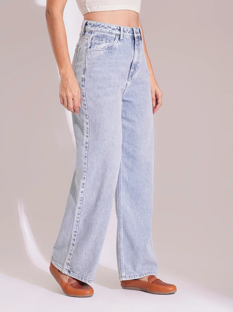 globus Women Cotton High Rise Straight Fit Jeans