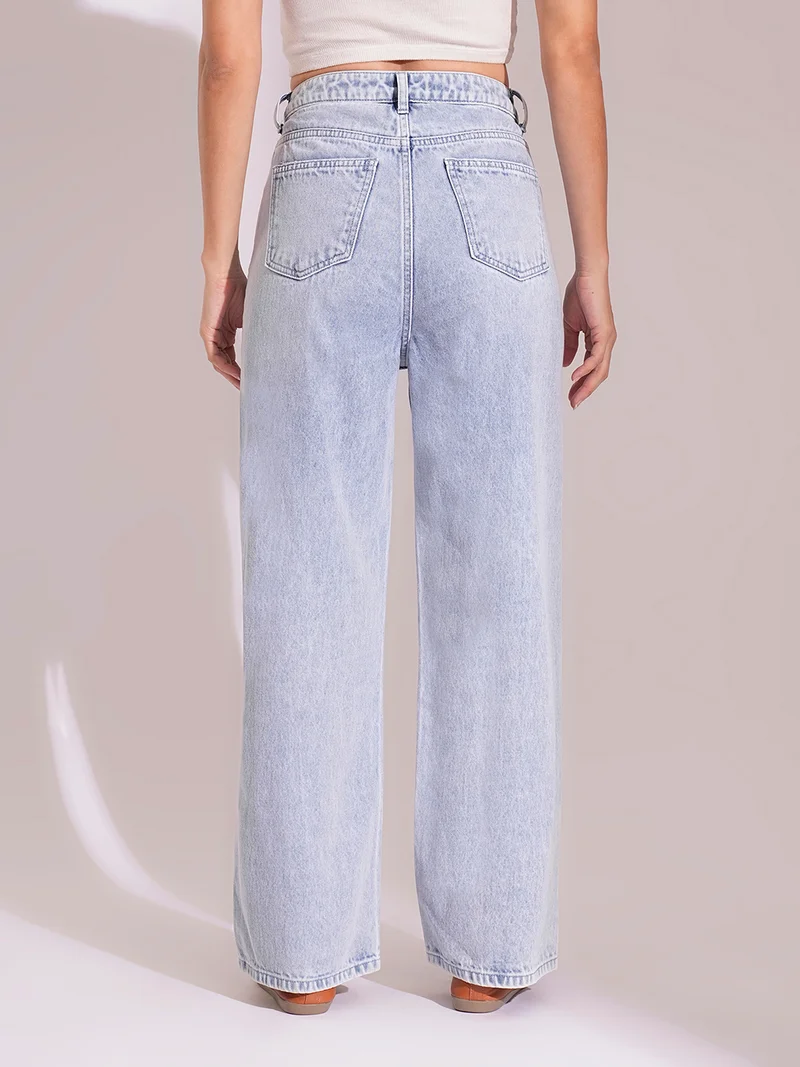 globus Women Cotton High Rise Straight Fit Jeans