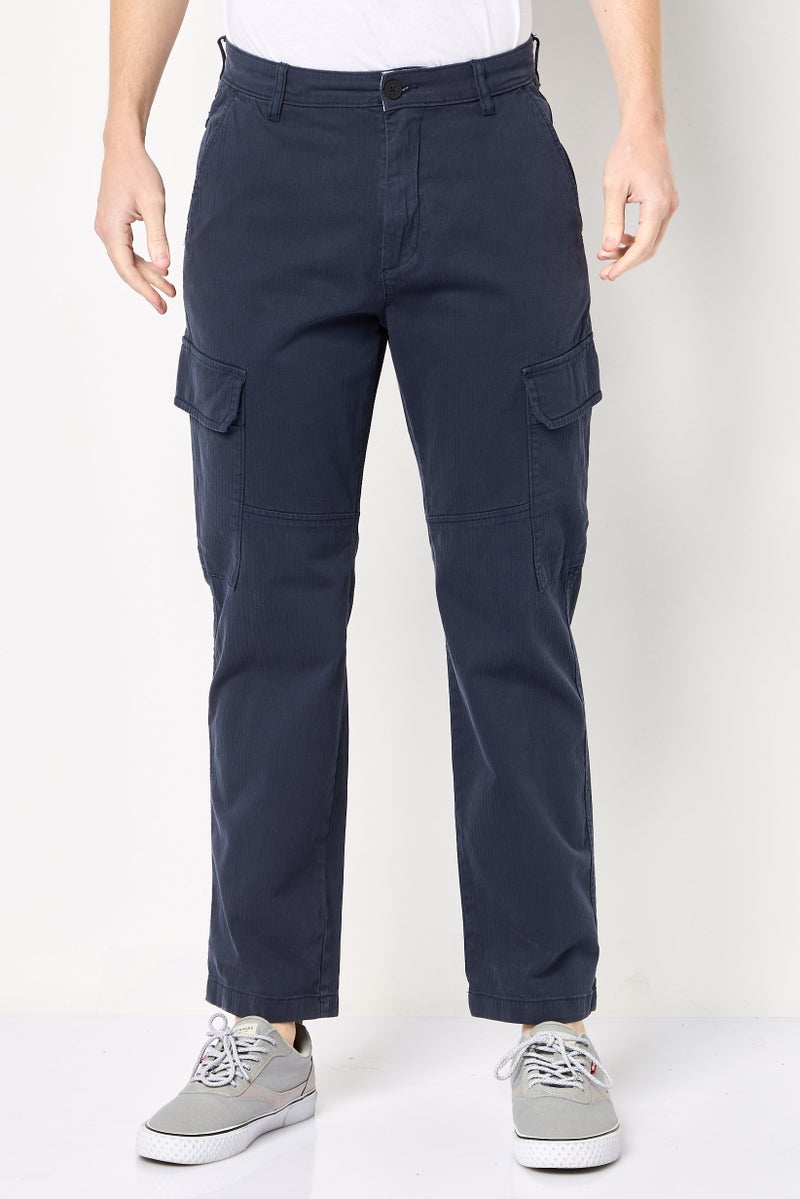 DKNY Men Regular Fit Textured Cargo Pants, Dark Navy - Image 1