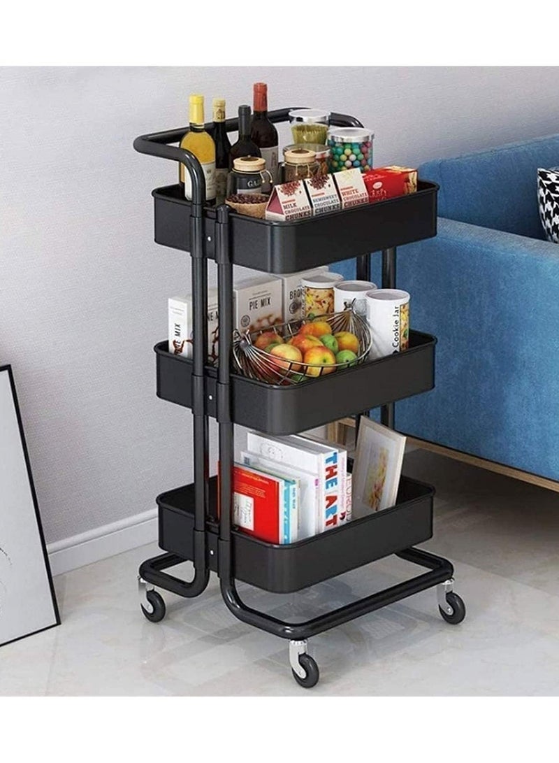 DubaiGallery Multipurpose 3-Tier Storage Trolley Cart With Shelf and Wheels - Image 4