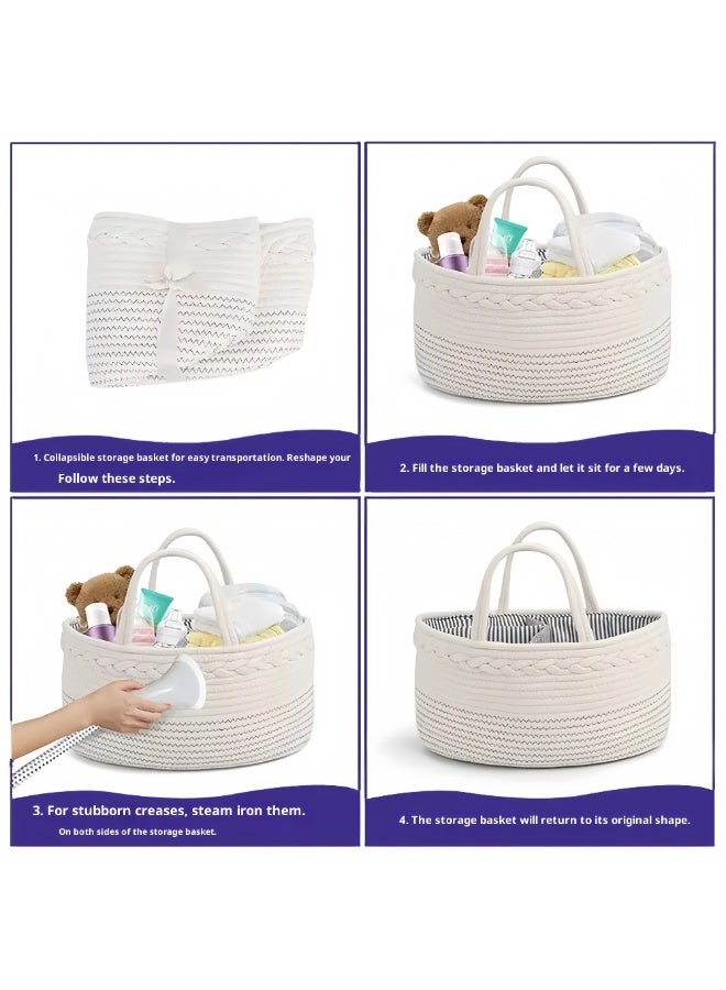 سلة تخزين حبل القطن المنسوجة - متعددة الوظائف المقصورة الإمدادات الإنجليزية منظم ومراحيض الحمام كادي - Image 5