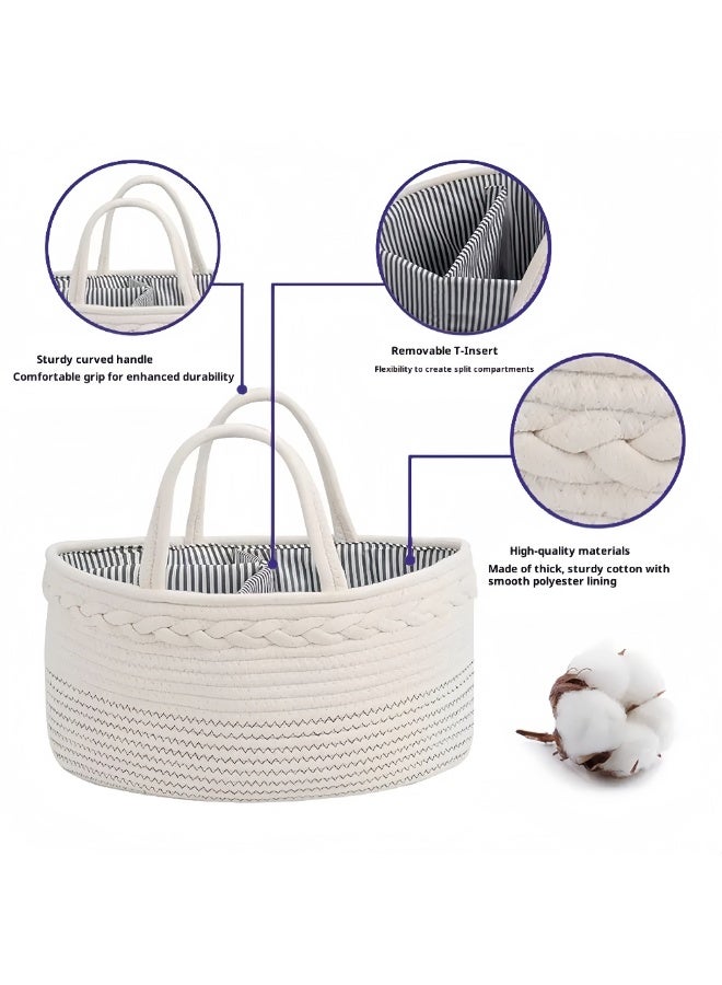 سلة تخزين حبل القطن المنسوجة - متعددة الوظائف المقصورة الإمدادات الإنجليزية منظم ومراحيض الحمام كادي - Image 4