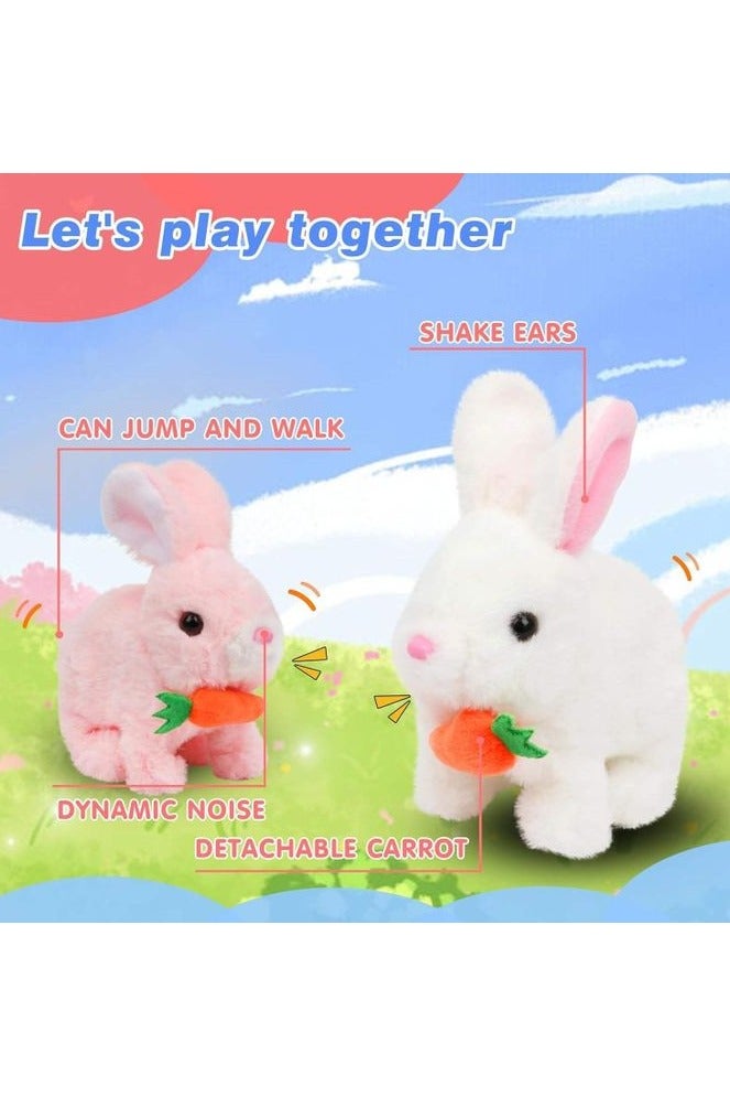 Pack of 2 Interactive Electronic Pet Plush Bunny Toy With Sounds Twitch Nose Hopping Rabbit With Carrot Gift For Toddlers Birthday - Image 4