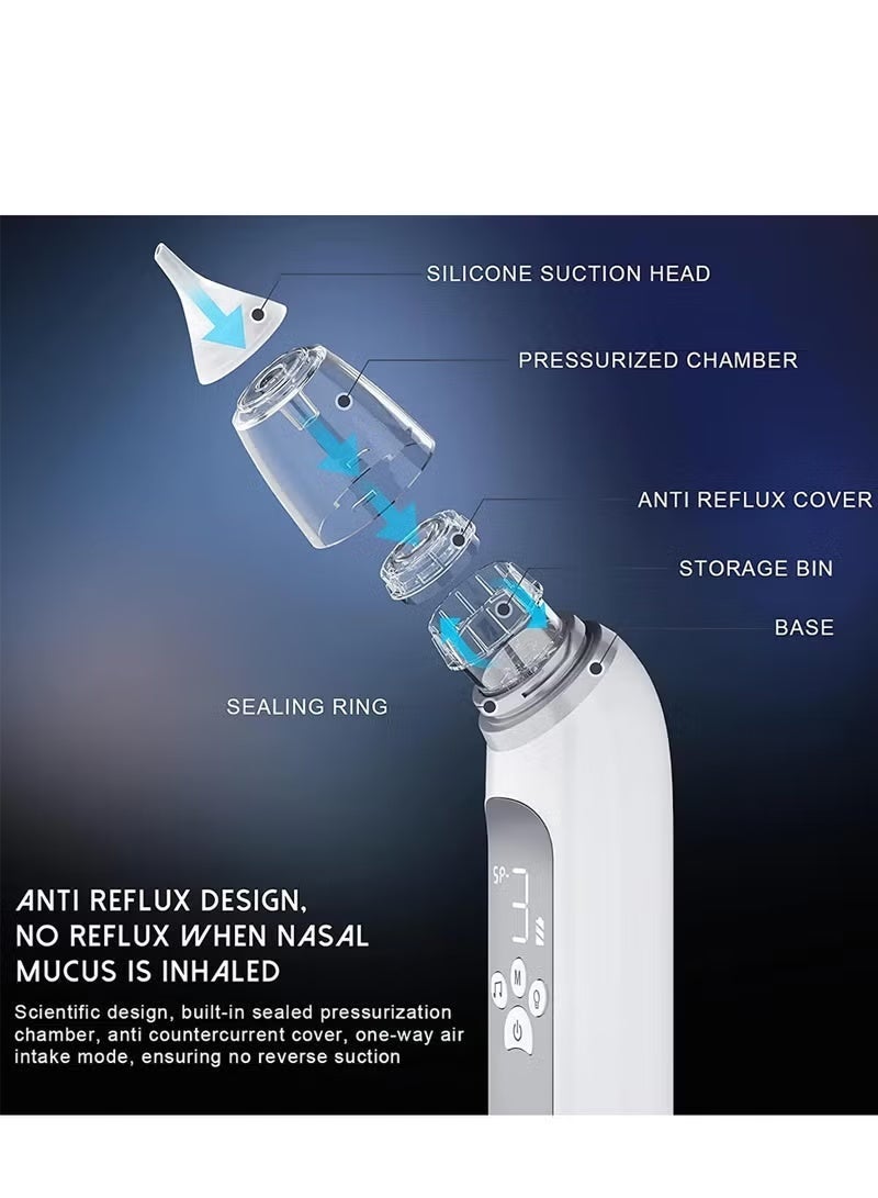 شفاط أنف كهربائي للأطفال، منظف أنف بشفط قابل للتعديل، شفاط أنف لطيف وفعال للأطفال والرضع، 3 رؤوس سيليكون ناعمة، موسيقى وإضاءة ملونة مهدئة - Image 4