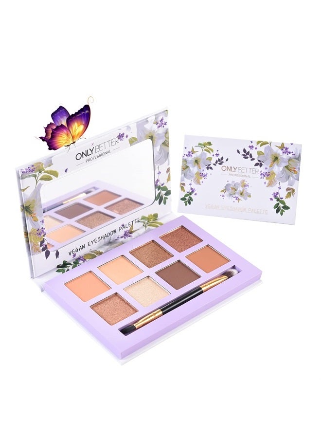 ONLYBETTER Matte Eyeshadow Palette, Vegan Eyeshadow Palette with Brush, 8 Shades Nude Eyeshadow Palette High Pigmented Organic Eyeshadow Palette Long Lasting Naked Eyeshadow Palette - Image 1