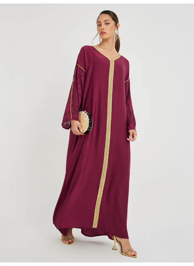 أميرة Amirah Magrabi Lace Trim Brasso Sleeve Jalabiya