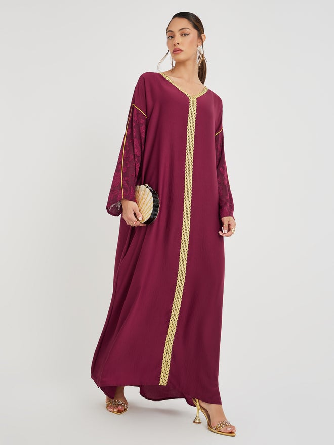 Styli Styli Magrabi Lace Trim Brasso Sleeve Jalabiya  - Image 1