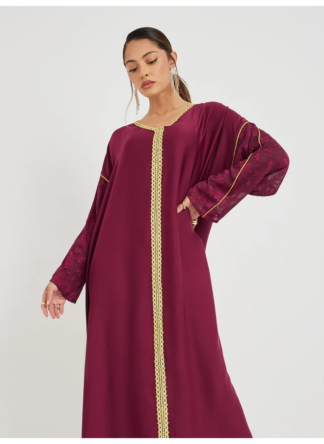 أميرة Amirah Magrabi Lace Trim Brasso Sleeve Jalabiya