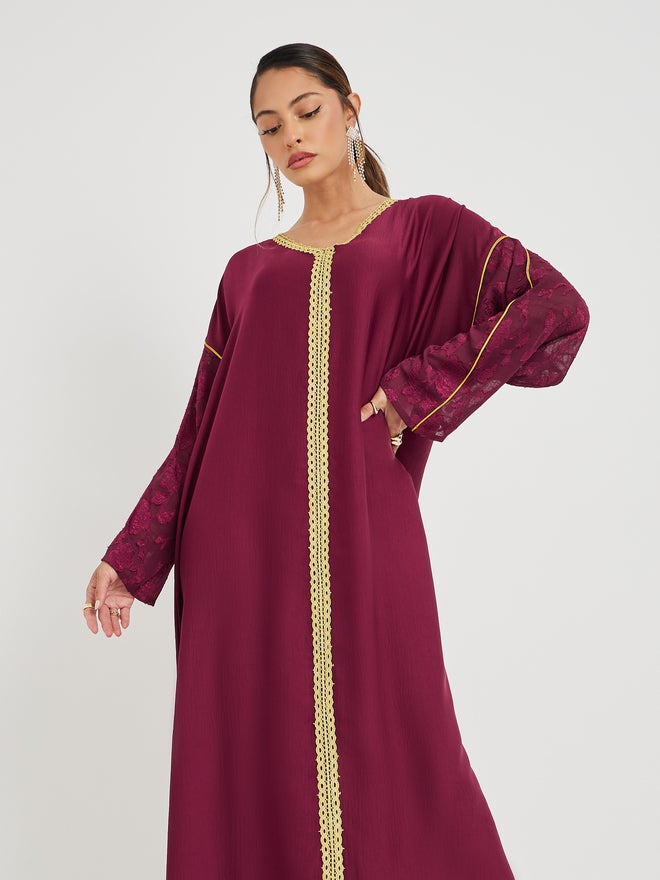 Styli Styli Magrabi Lace Trim Brasso Sleeve Jalabiya  - Image 2