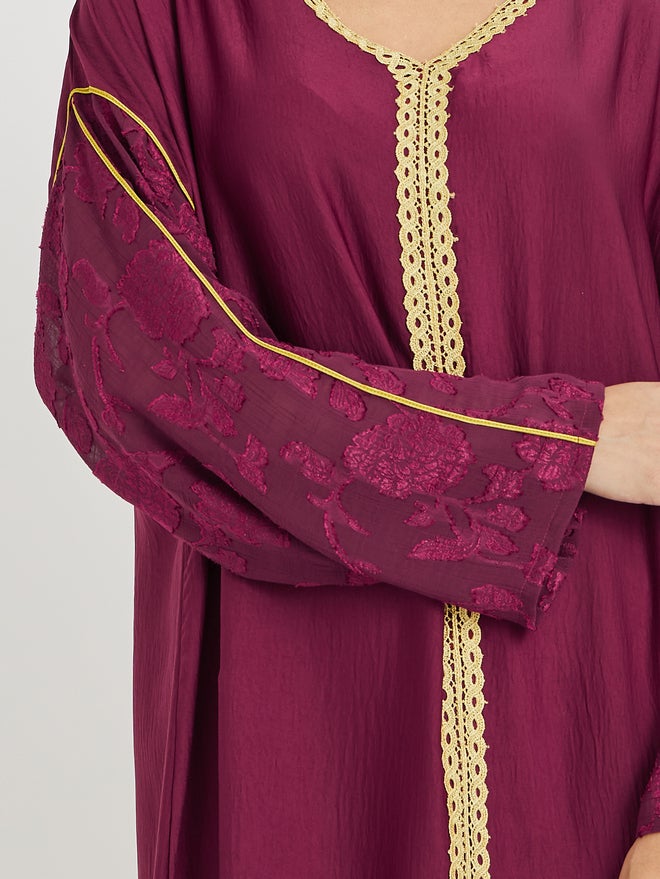 Styli Styli Magrabi Lace Trim Brasso Sleeve Jalabiya  - Image 3