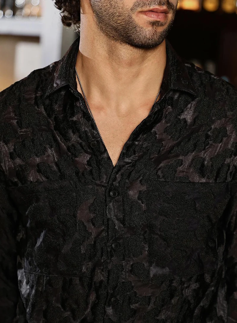 Campus Sutra Men's Charcoal Grey Nimbus Dark-Tone Shirt