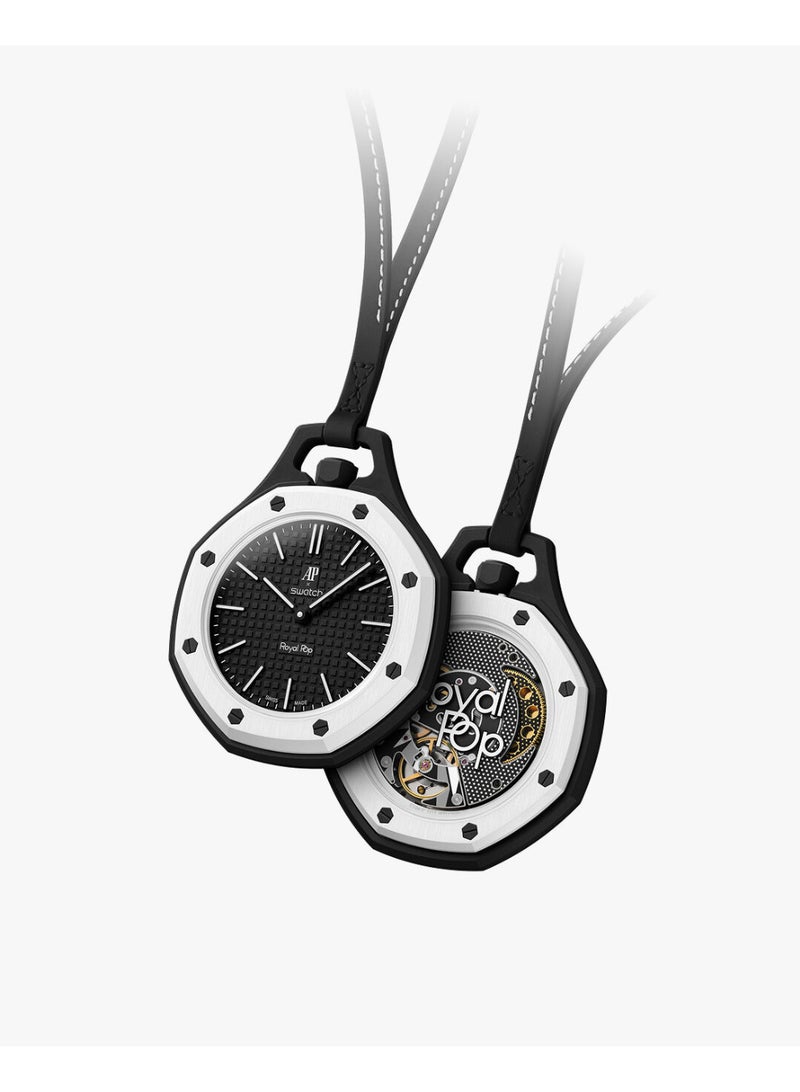Royal Pop Pocket Watch - Modern Colorful Design - Fashionable Chain Pocket Watch for Men & Women - Black