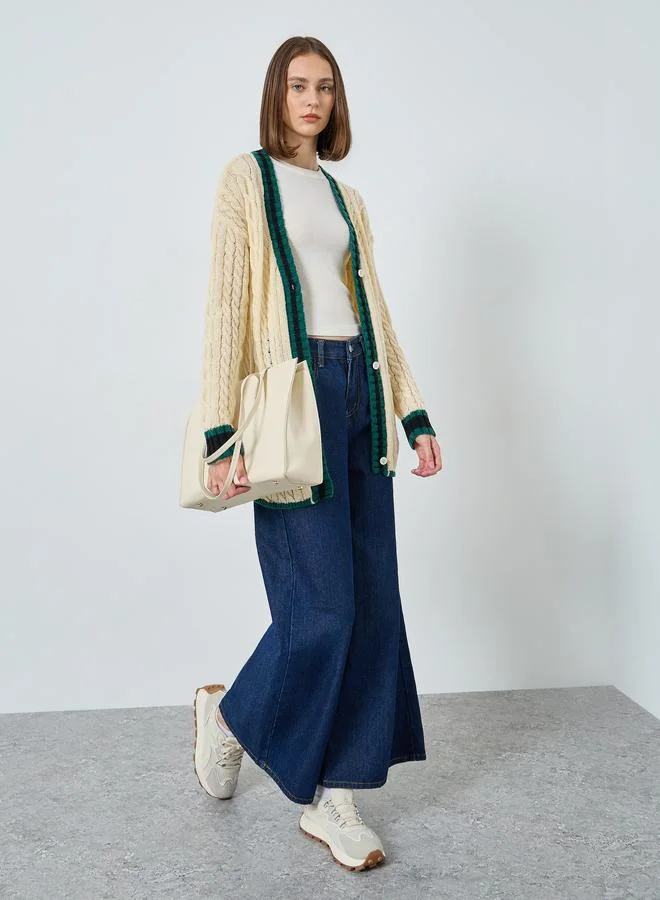 ستايلي سويتر كارديجان محبوك بحياكة كابل