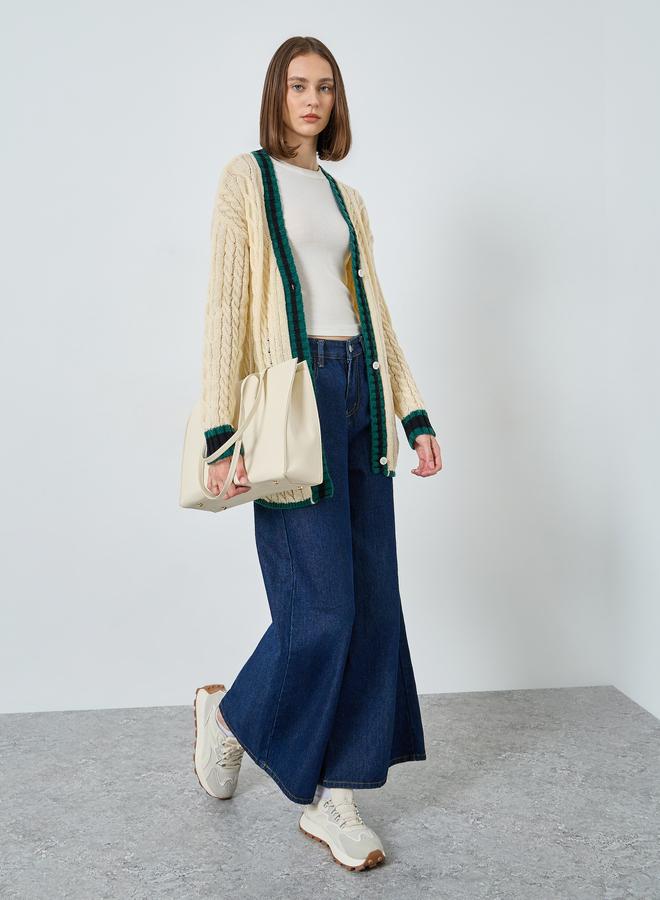 Styli Cream Cable Knit Cardigan Sweater - Image 2