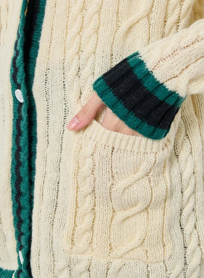 Styli Cream Cable Knit Cardigan Sweater