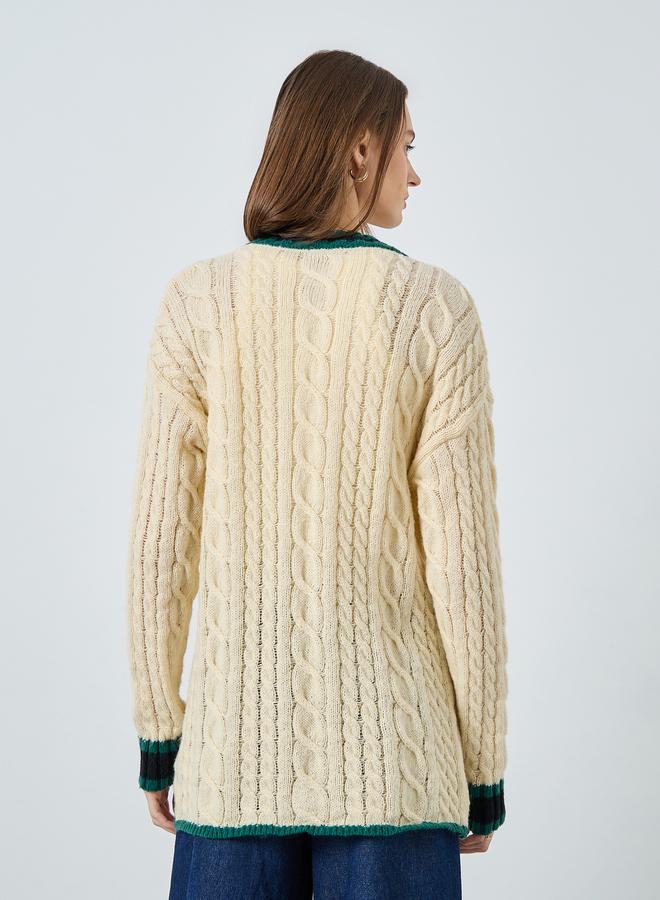 Styli Cream Cable Knit Cardigan Sweater - Image 5