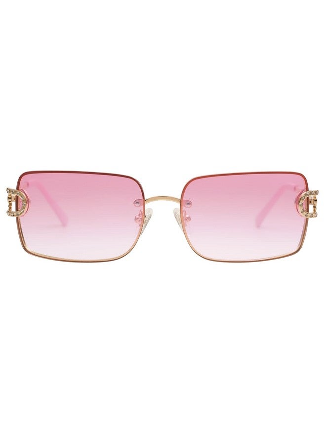 Sojos Vintage Rectangle Sunglasses For Womentrendy Rimless 90S Uv400 Womens Y2K Shades Sj1178 Gold Pink Greading - Image 3