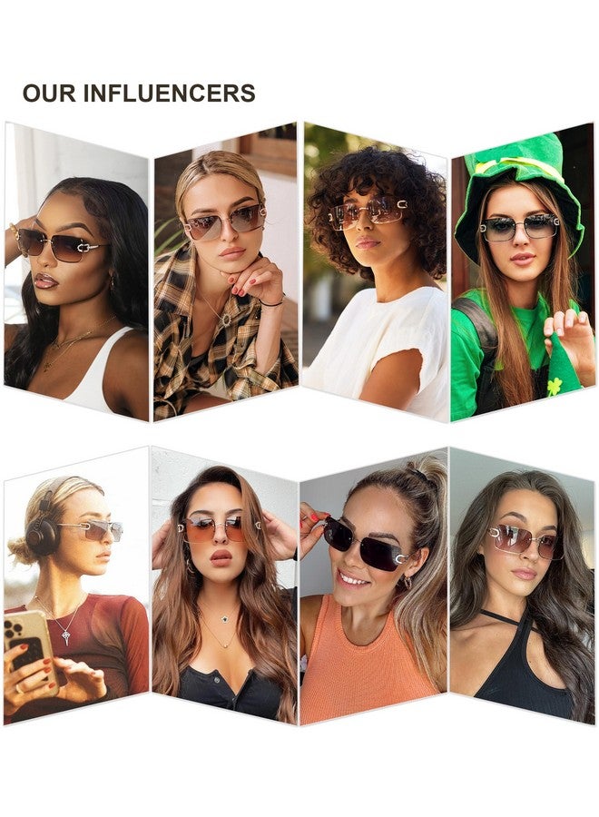 Sojos Vintage Rectangle Sunglasses For Womentrendy Rimless 90S Uv400 Womens Y2K Shades Sj1178 Gold Pink Greading - Image 2