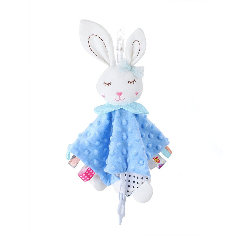 Bbsky Baby Cartoon Animal Comfort Napkin Baby Comfort Toy Comfort Napkin with Doll Comfort Napkin Hug Doll(Blue Rabbit, 28*28cm) - Image 1