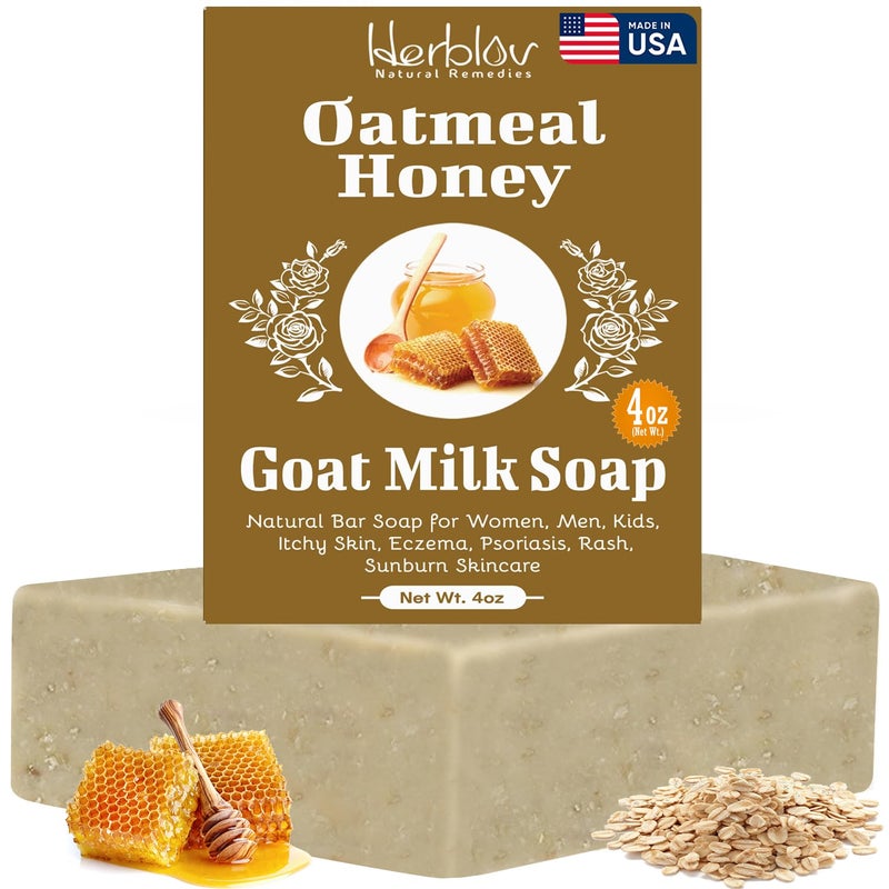 Oatmeal Honey Goats Milk Soap Bar  Natural Bar Soap for Women Men Kids Itchy Skin Eczema Psoriasis Rash Sunburn Skincare  Calming Colloidal Oatmeal Face Cleanser  Body Wash Made in USA