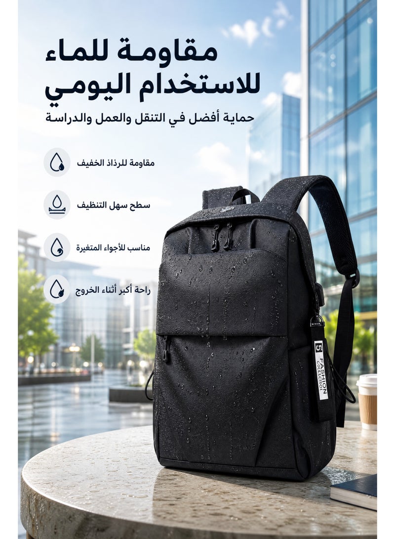 ميا حقيبة ظهر بسحاب ثنائي الاتجاه، حقيبة كمبيوتر محمول 14 بوصة، مقاومة للماء، متعددة الوظائف، حقيبة ظهر رجالية للاستخدام اليومي في العمل والمكتب والمدرسة (أسود) - Image 5