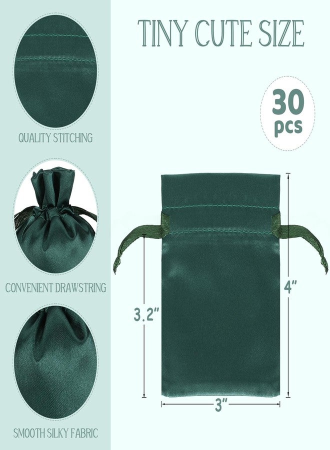Tapleap 3x4 inches Green Satin Cloth Bags, For Wrapping New Year Gifts, Birthday, Wedding or Baby Shower Party Drawstring Favor Bags, Jewelry Bags, 30 per Pack - Image 2