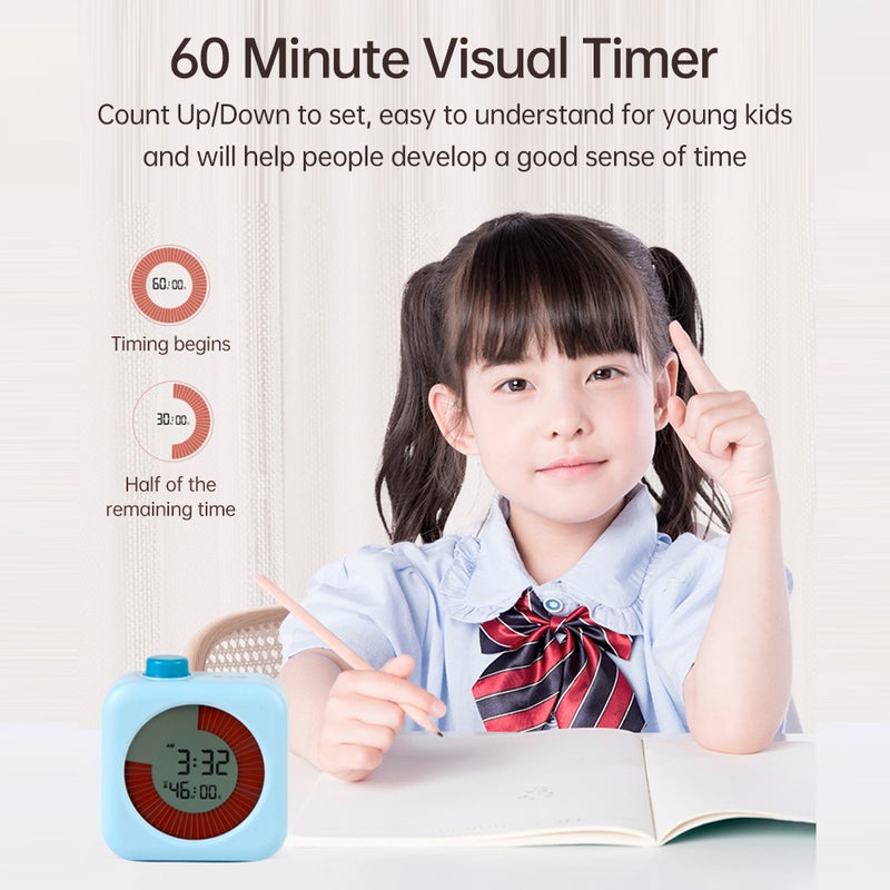 60 Minute Visual Timer Count Up/Down Function Clock with Snooze Options 12/24 Hour Clock System for Kids Kitchen Time Management Tool for Teaching Learning Testing Cooking - Image 2