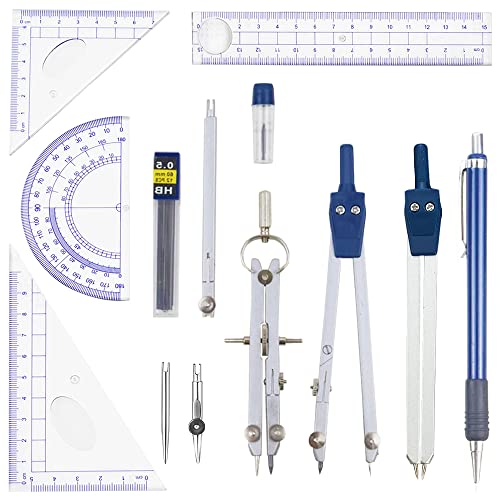 Ysglory 13 Pieces Geometry Set Compass Geometry Tools Math Compass and Protractors Set Metal Drawing Compass Precision Set Graphic Compasses Triangle Rulers Pencils Protractor with Storage Case - Image 4