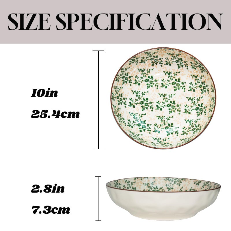 Ronanemon Large Serving Bowls, 78 Oz Extra Large Salad Bowl, Green Floral Pattern Design Decorative Bowls for Salad, Fruit, Pasta and Dinner, Serving Dishes for Party, Dishwasher & Microwave Safe - Image 3