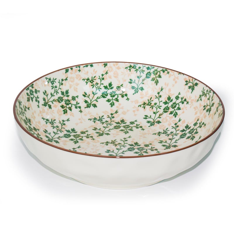 Ronanemon Large Serving Bowls, 78 Oz Extra Large Salad Bowl, Green Floral Pattern Design Decorative Bowls for Salad, Fruit, Pasta and Dinner, Serving Dishes for Party, Dishwasher & Microwave Safe - Image 1