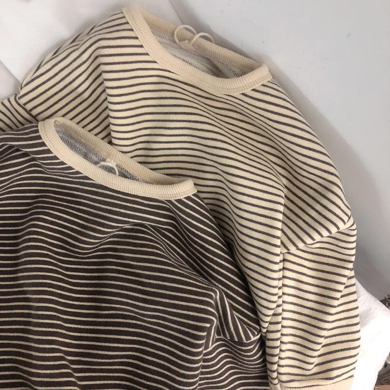 New South Korea Fresh Artistic Loose Striped Top Children'S T-Shirt All-Match Basic Base Shirt Long Sleeve T-Shirt - Image 4