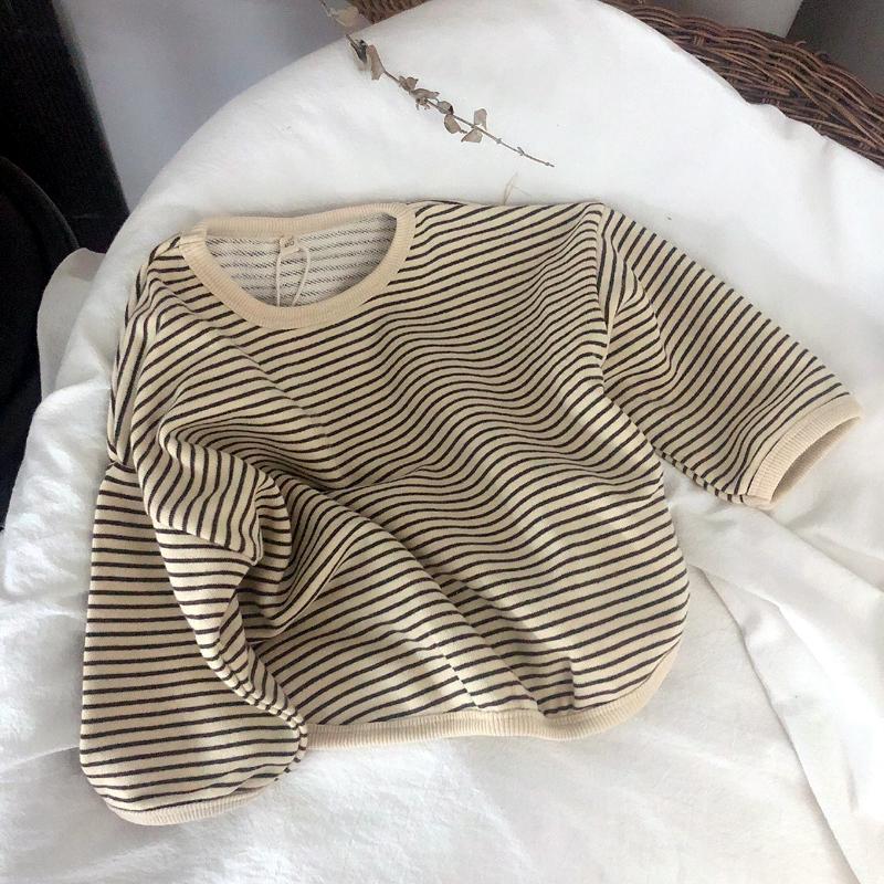 New South Korea Fresh Artistic Loose Striped Top Children'S T-Shirt All-Match Basic Base Shirt Long Sleeve T-Shirt - Image 1