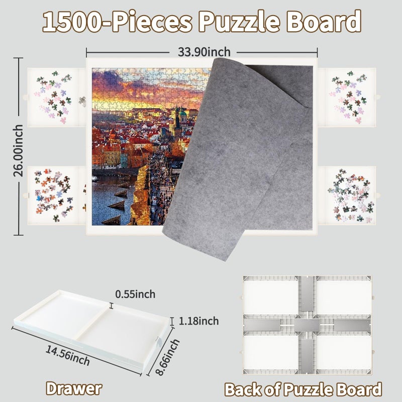 BZseed 1500 Pieces Puzzle Board with Drawers and Cover,35"x27"Portable Jigsaw Puzzle Table for Adults Puzzle Tables with Drawers - Image 2