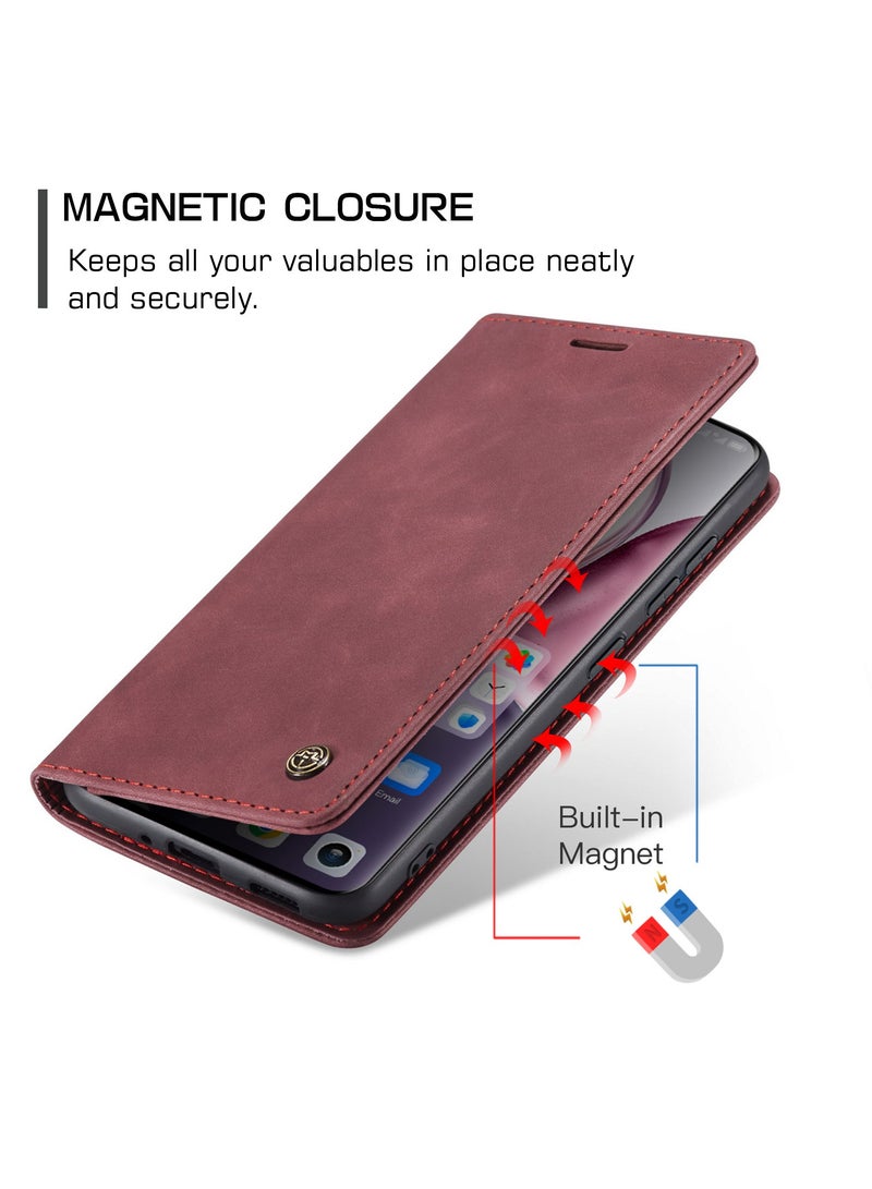 CaseMe Phone Case Luxury PU Leather Design 013 Flip Cover Card Slot Holder Cover For  Honor X9C / Honor x60 Pro  (Red) - Image 2
