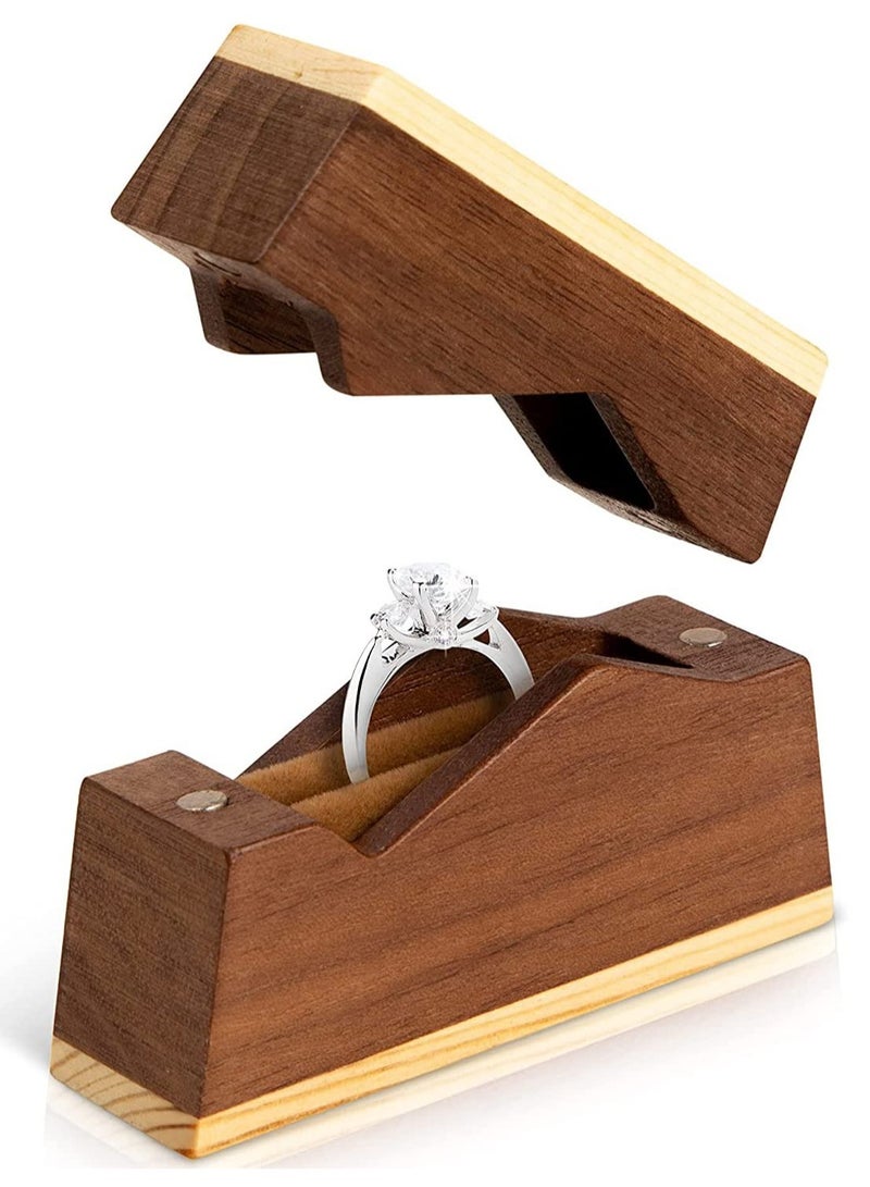 Excefore Wooden Wedding Ring Box, Wooden Engagement Proposal Ring Bearer Boxes, Ring Case Ring Gift Box, Engagement Ring Box, Jewelry ring Storage Box for Anniversary - Image 1