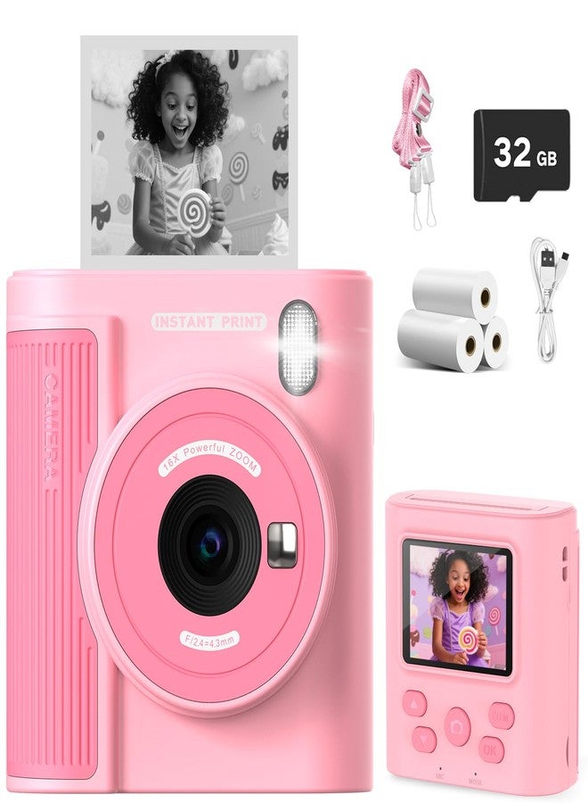 Zicor Kids Camera Instant Print for 3-12 Year Olds, HD Digital Instant Print Camera for Boys & Girls, Ideal Christmas Birthday Gift with 32GB SD Card, Easy to Use - Pink - Image 1
