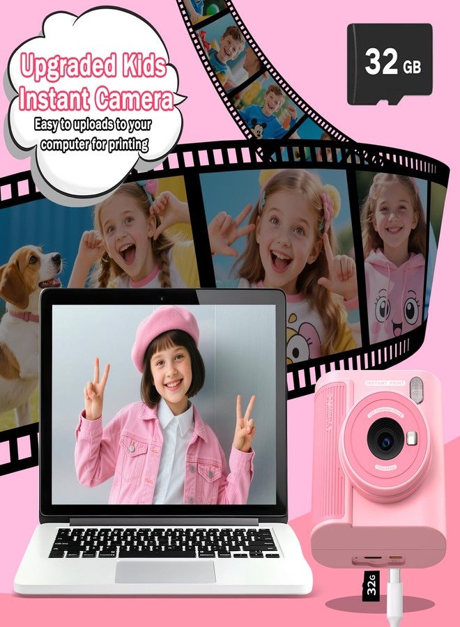 Zicor Kids Camera Instant Print for 3-12 Year Olds, HD Digital Instant Print Camera for Boys & Girls, Ideal Christmas Birthday Gift with 32GB SD Card, Easy to Use - Pink - Image 4