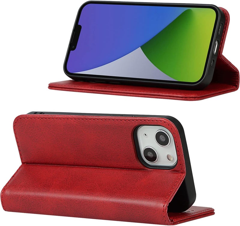iCoverCase Universal design for iPhone 15 Wallet Case with Card Holder, PU Leather Magnetic Kickstand Feature Shockproof Protective Flip Cover Case - Red Trendy economical quality - Image 3
