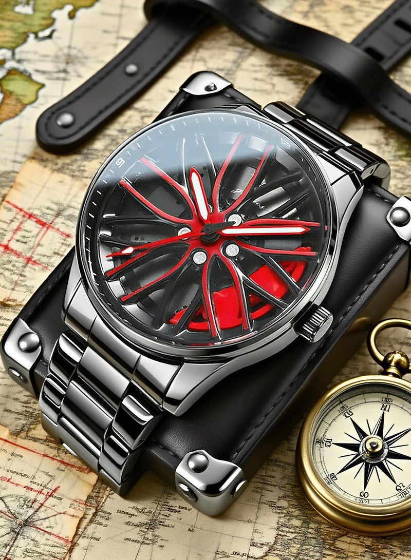 GOHUOS Men's Casual New Wheels Rolling Creative Fashion Waterproof Stainless Steel Band Quartz Watches Car Watches Gifts for Men  - 42mm - Image 1