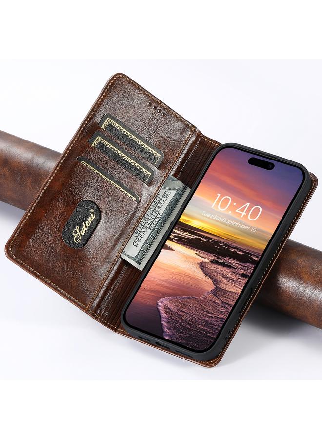 Suteni Case For iPhone 16 Plus Baroque Calf Texture Buckle Wallet Leather Phone Case - Image 3