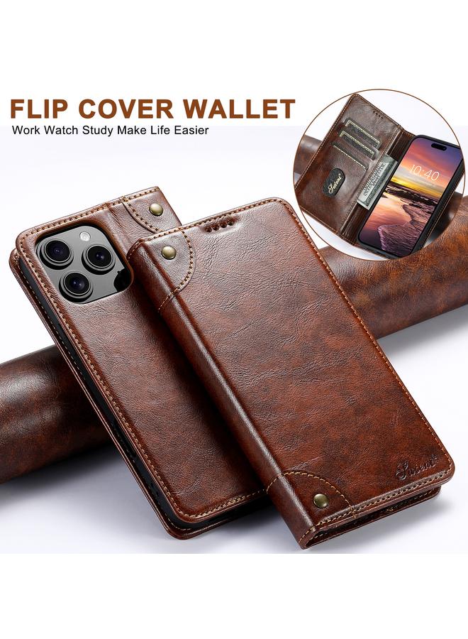 Suteni Case For iPhone 16 Plus Baroque Calf Texture Buckle Wallet Leather Phone Case - Image 2