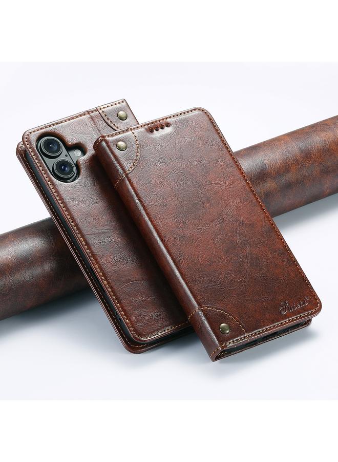Suteni Case For iPhone 16 Plus Baroque Calf Texture Buckle Wallet Leather Phone Case - Image 1