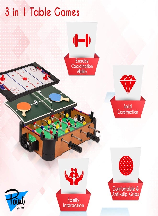 Point Games 3 in 1 Small Multi Game Set, Foosball, Air Hockey, Table Tennis - Portable Mini Arcade Table for Easy Carry - Perfect Arcade Gift for Children - Recommended Age 3+ - Image 2