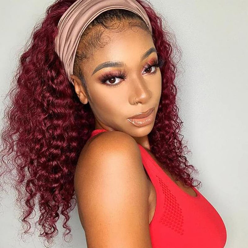 Aiterina Headband Wig deep wave human hair wigs for Black Women Brazilian Remy Hair Glueless Non Lace Front Wig 150 Density 12 inch 99J - Image 2