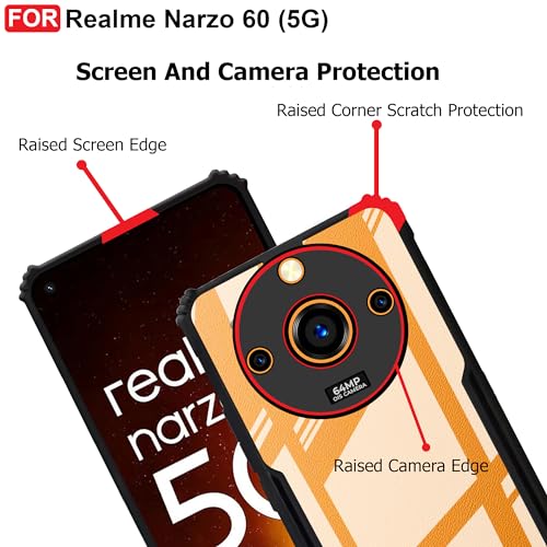 CEDO Backcover for Realme Narzo 60 (5G) | Camera Protection Shockproof Bumper-Edge | Acrylic Crystal Clear 360 Degree Protection TPU+PC | Transparent Eagle Back Case Cover (Black) - Image 4