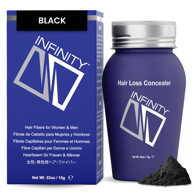 INFINITY Hair Fibers Black for Thinning Hair for Women Men 100 Undetectable Hair Building Fiber Powder Conceal Hair Loss in 15 Seconds 15g